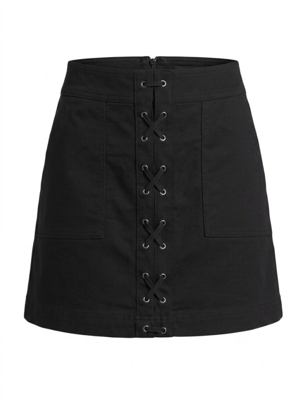 Express Black Lace-Up Front A-Line Mini Skirt Pockets